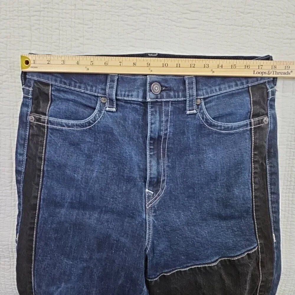 True Religion Marco Jeans Men's 34x28 Color Block Black Blue Tapered Stretch EUC